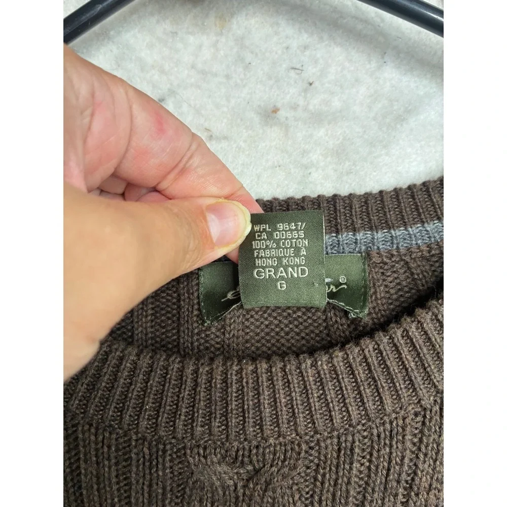 Eddie Bauer Mens Brown Cable Knit Cotton Crew Neck Sweater Large Tall L T 6298